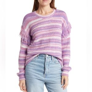 NWT Nordstrom Fringe Stripes Drop Shoulder Sweater by Olivia Sky